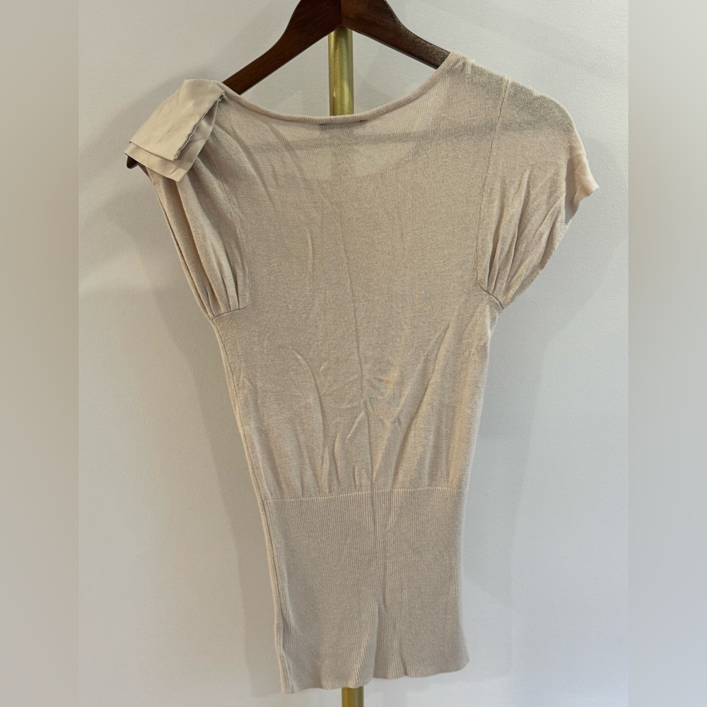 BEBE • Beige Ruffle-Shoulder Dress - Picture 6 of 8